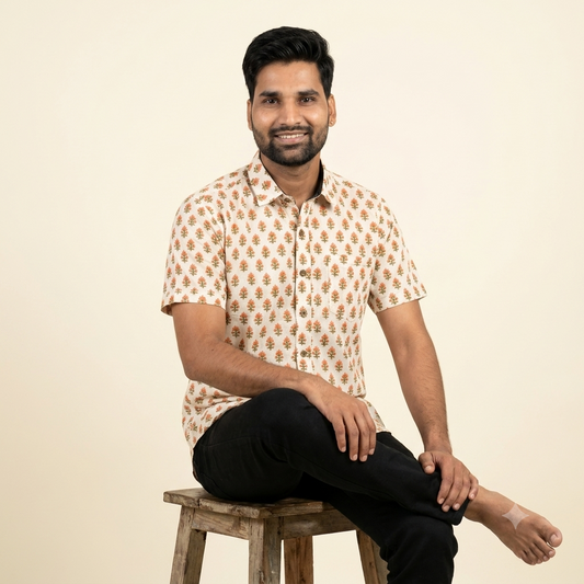 The Sanganeri Saffron Blossom Heritage Shirt
