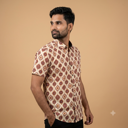 The Mewari Crimson Medallion Block-Print Shirt