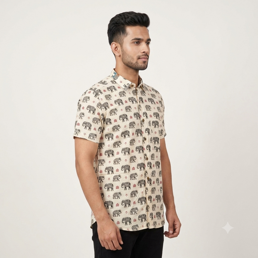 The Heritage Sanganeri Elephant Short-Sleeve Shirt