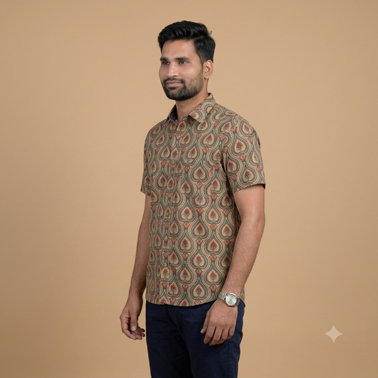 The Heritage Teal & Gold Lotus Shirt