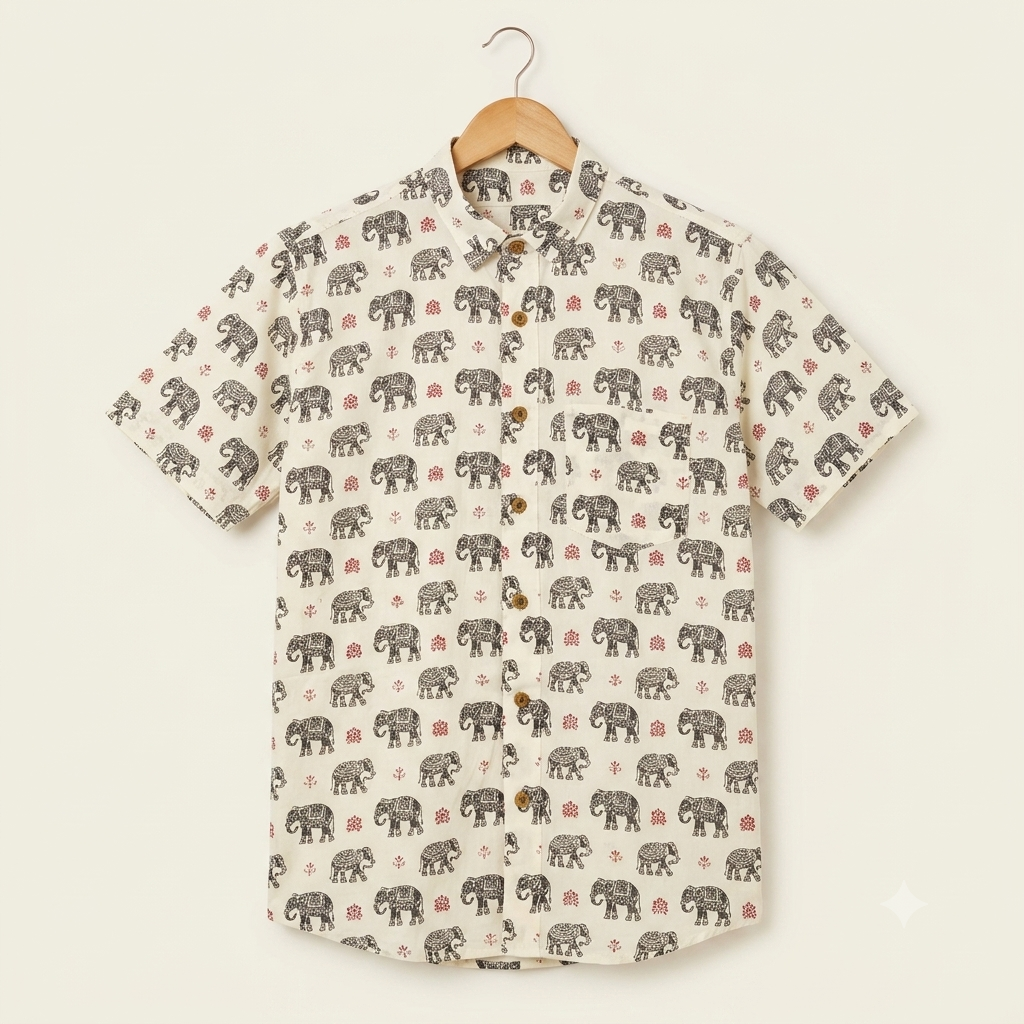 The Heritage Sanganeri Elephant Short-Sleeve Shirt