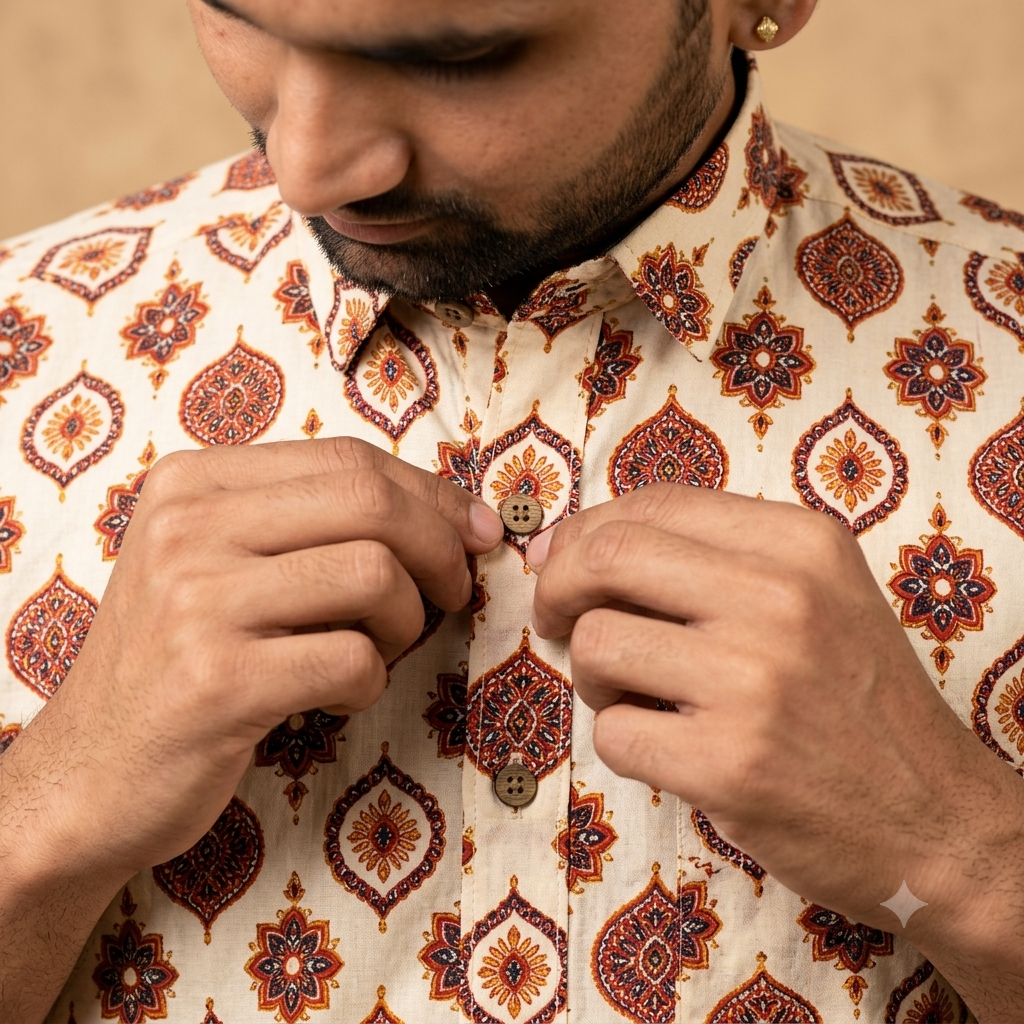 The Mewari Crimson Medallion Block-Print Shirt