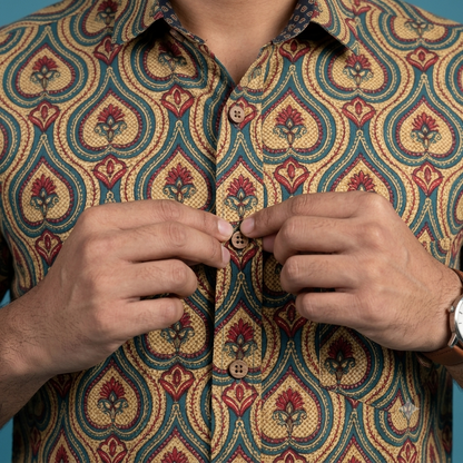 The Heritage Teal & Gold Lotus Shirt