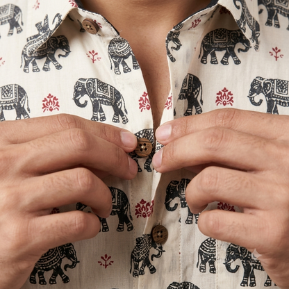 The Heritage Sanganeri Elephant Short-Sleeve Shirt