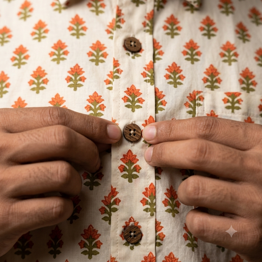 The Sanganeri Saffron Blossom Heritage Shirt
