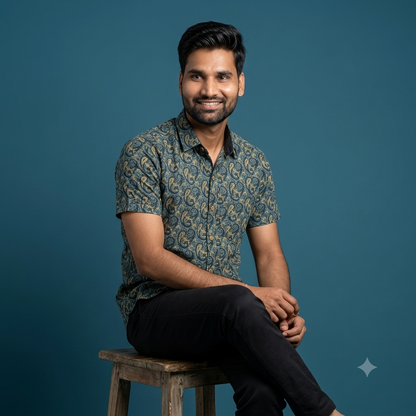 The Rajputana Charcoal & Gold Block-Print Shirt