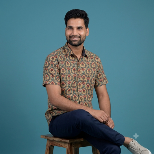 The Heritage Teal & Gold Lotus Shirt