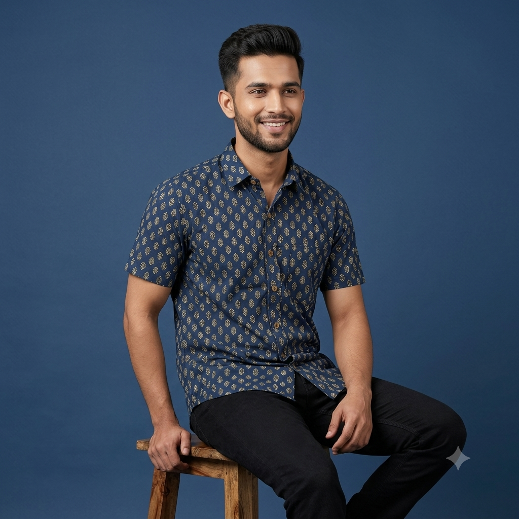 The Mewari Teal Heritage Diamond Shirt