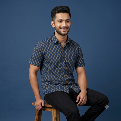 The Mewari Teal Heritage Diamond Shirt