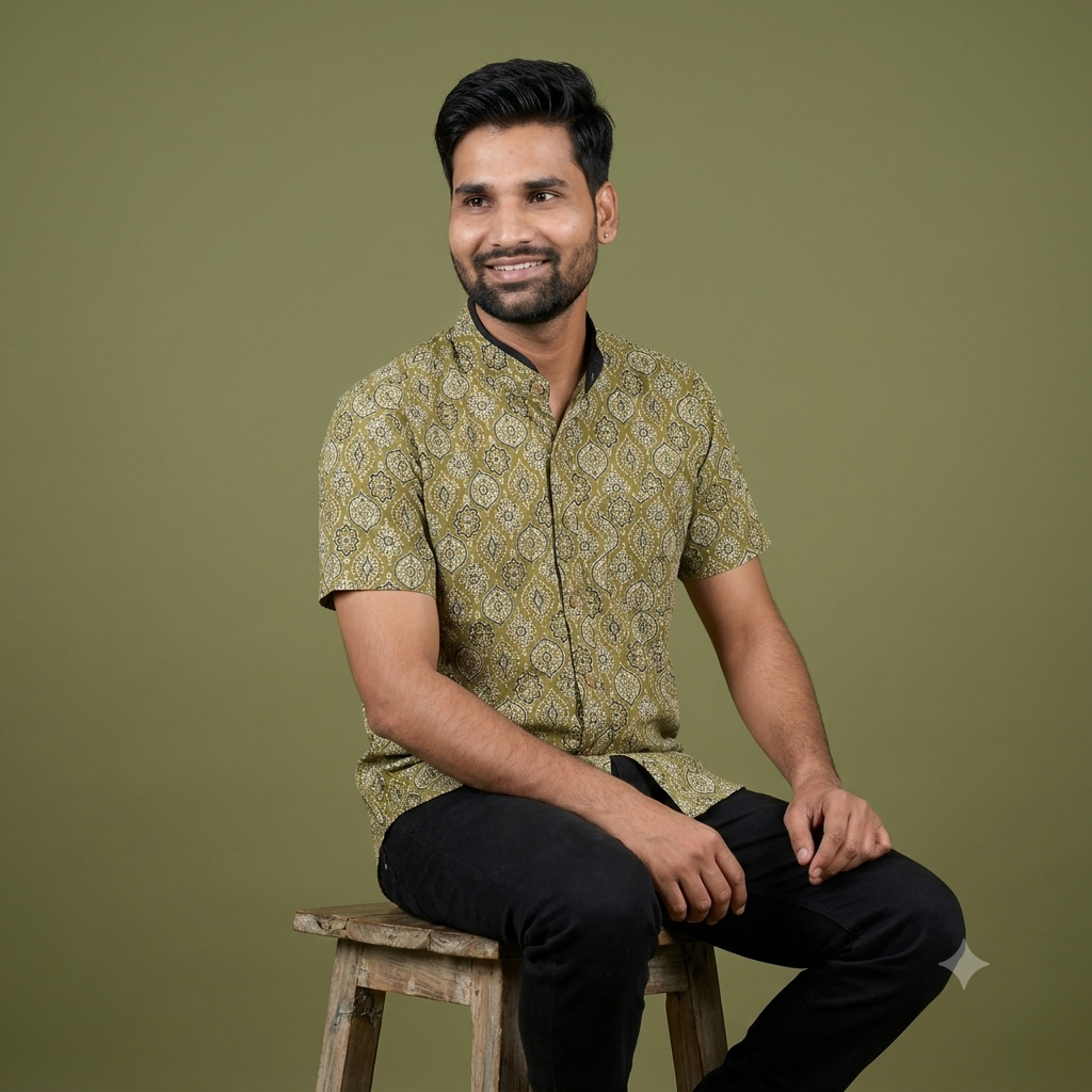 The Aravalli Green Geometric Block-Print Shirt