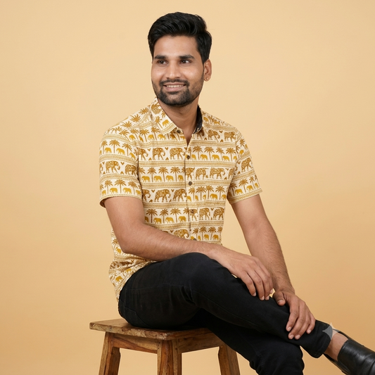 The Heritage Golden Palm & Elephant Shirt
