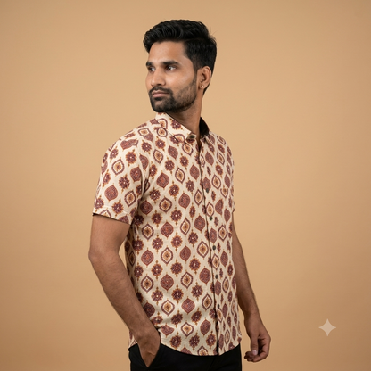 The Mewari Crimson Medallion Block-Print Shirt