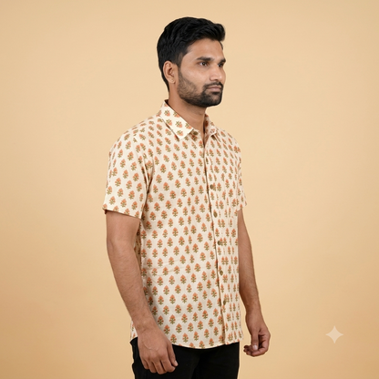 The Sanganeri Saffron Blossom Heritage Shirt