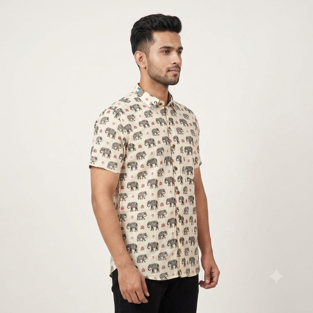 The Heritage Sanganeri Elephant Short-Sleeve Shirt