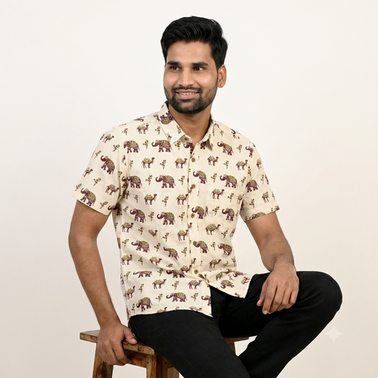 The Rajputana Camel & Elephant Block-Print Shirt