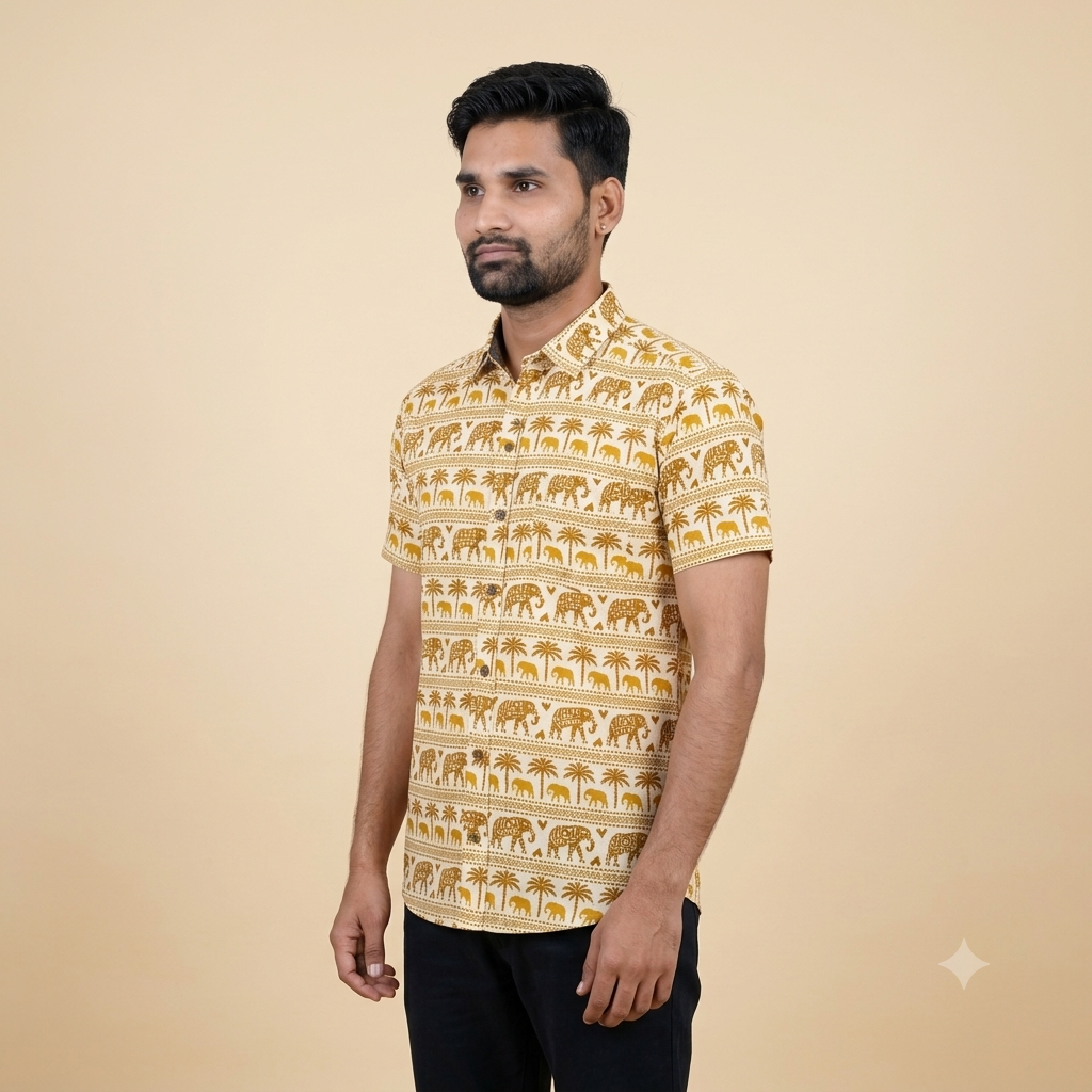 The Heritage Golden Palm & Elephant Shirt