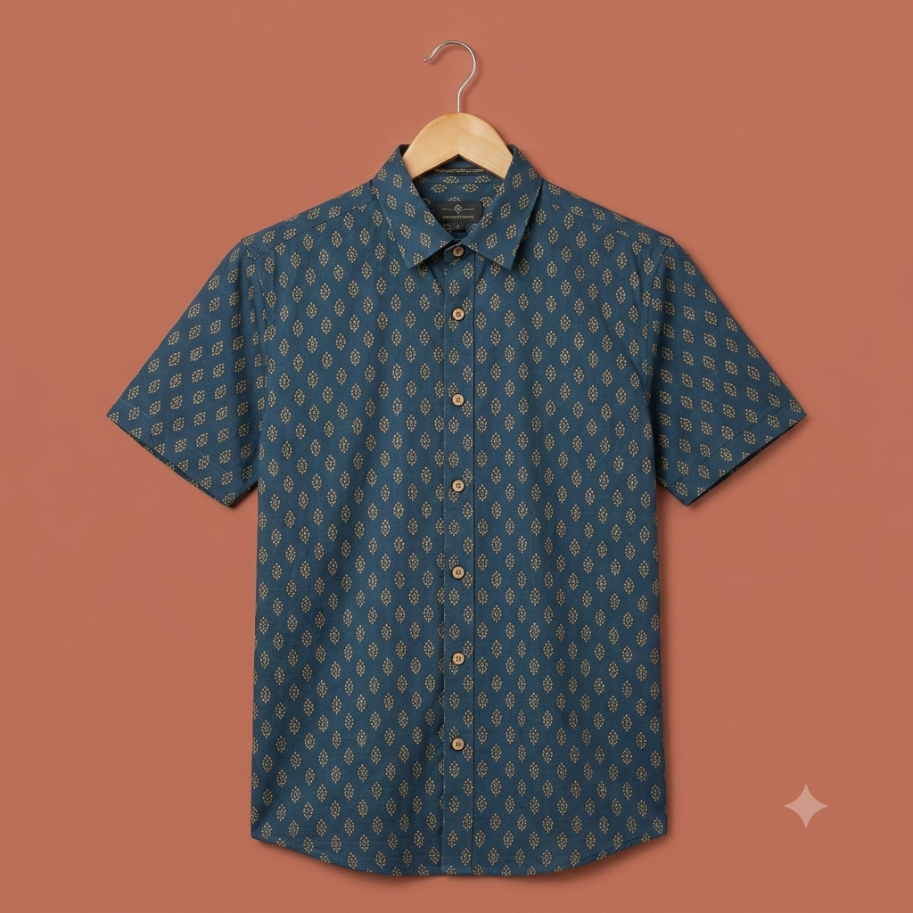 The Mewari Teal Heritage Diamond Shirt