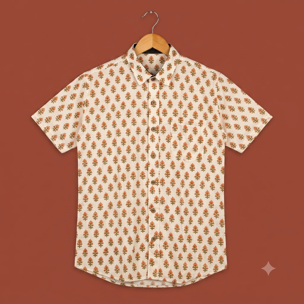 The Sanganeri Saffron Blossom Heritage Shirt