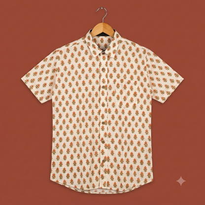 The Sanganeri Saffron Blossom Heritage Shirt