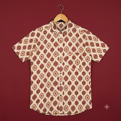 The Mewari Crimson Medallion Block-Print Shirt