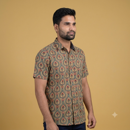 The Heritage Teal & Gold Lotus Shirt