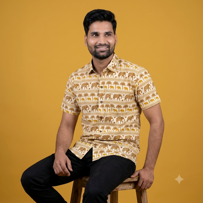 The Heritage Golden Palm & Elephant Shirt