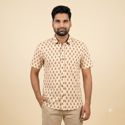 The Sanganeri Saffron Blossom Heritage Shirt