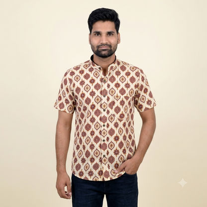 The Mewari Crimson Medallion Block-Print Shirt