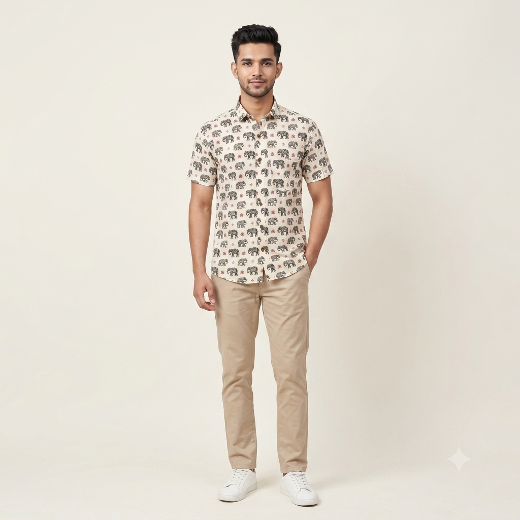 The Heritage Sanganeri Elephant Short-Sleeve Shirt