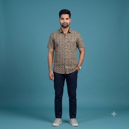 The Heritage Teal & Gold Lotus Shirt