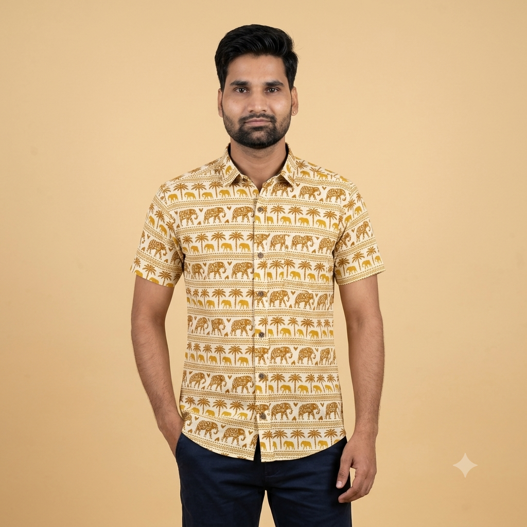 The Heritage Golden Palm & Elephant Shirt