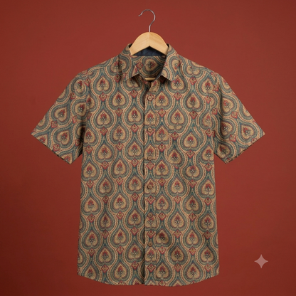 The Heritage Teal & Gold Lotus Shirt
