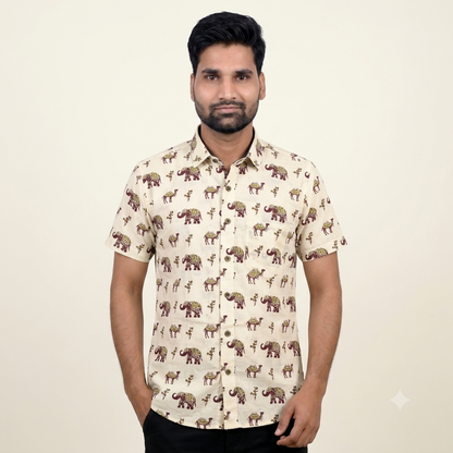 The Rajputana Camel & Elephant Block-Print Shirt