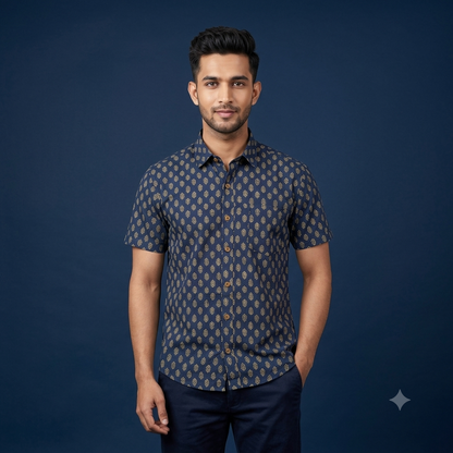 The Mewari Teal Heritage Diamond Shirt