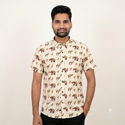 The Rajputana Camel & Elephant Block-Print Shirt
