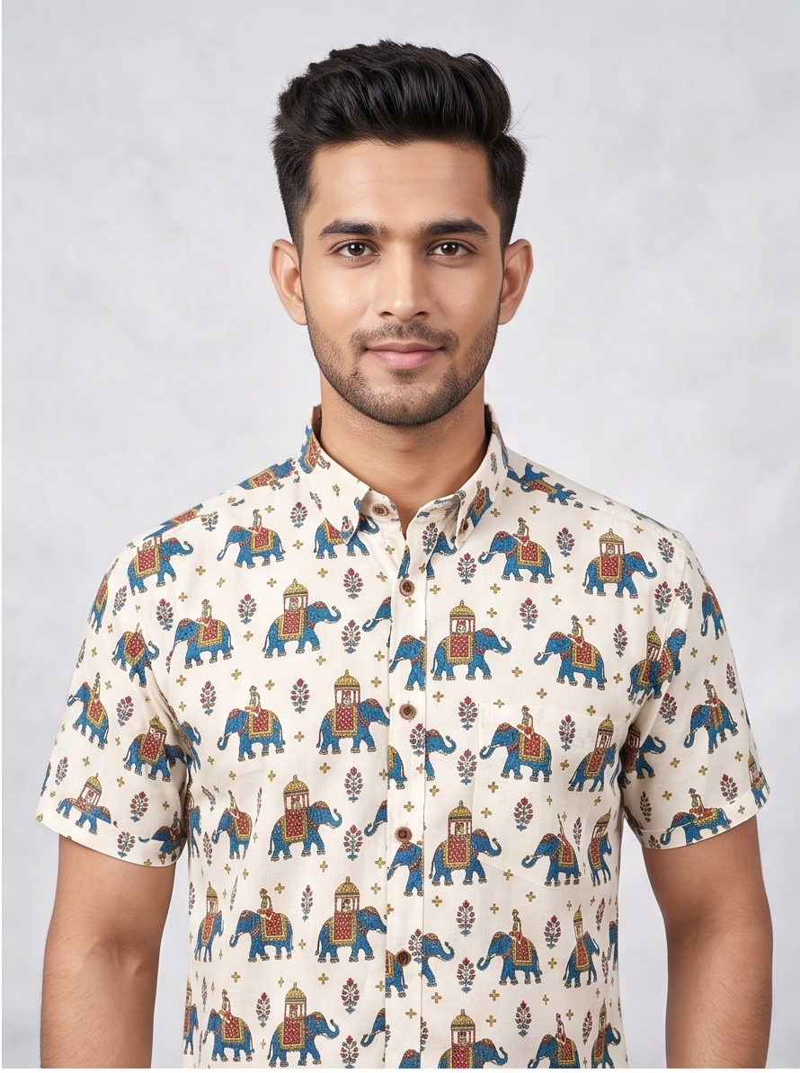 The Maharaja Elephant Print Cotton Shirt