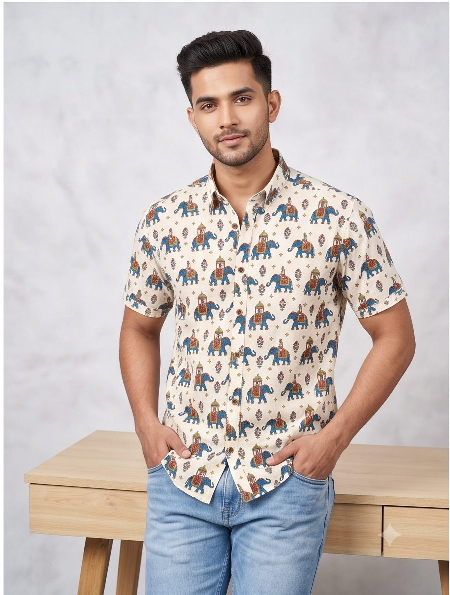 The Maharaja Elephant Print Cotton Shirt