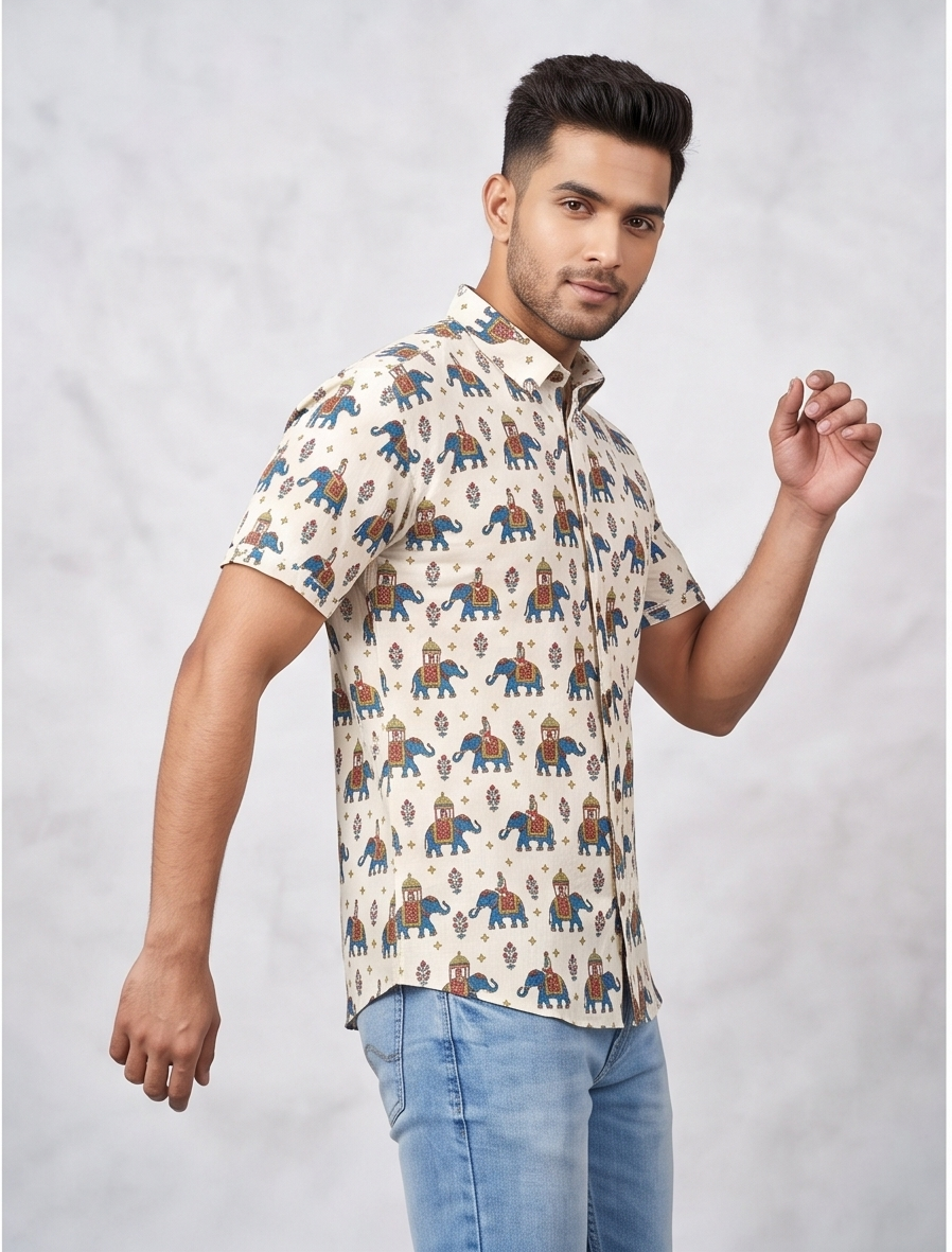 The Maharaja Elephant Print Cotton Shirt